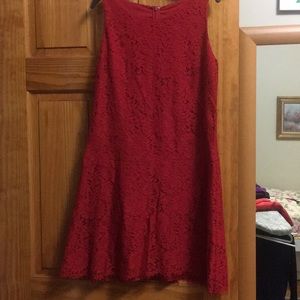 A red lace fit and flare dress
